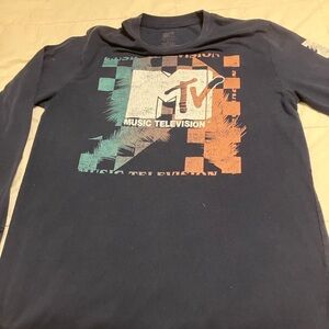 MTV Music Television Long Sleeve Graphic Tee Small Navy Logo